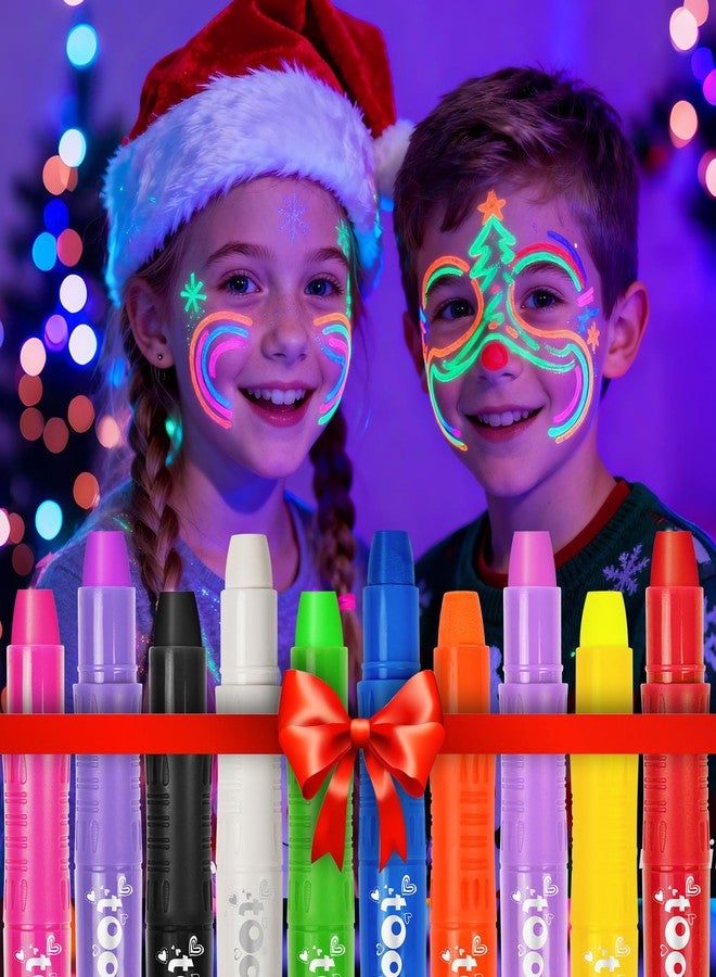 Toodler 10 Glow in the Dark Face Paint Sticks under UV Light, Kids Valentines Gifts Easter Basket Stuffers, Washable Neon Body Paint Crayons, Mess-Free Black Light Paint for Glow Party Supplies Makeup - Image 1